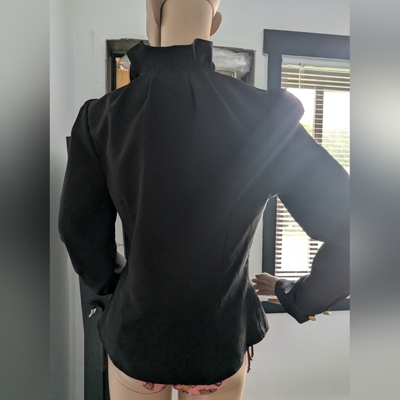 Gracia Black Ruffle Long-sleeve Blouse, Size M- Excellent Condition! Gold Detail - Picture 2 of 13